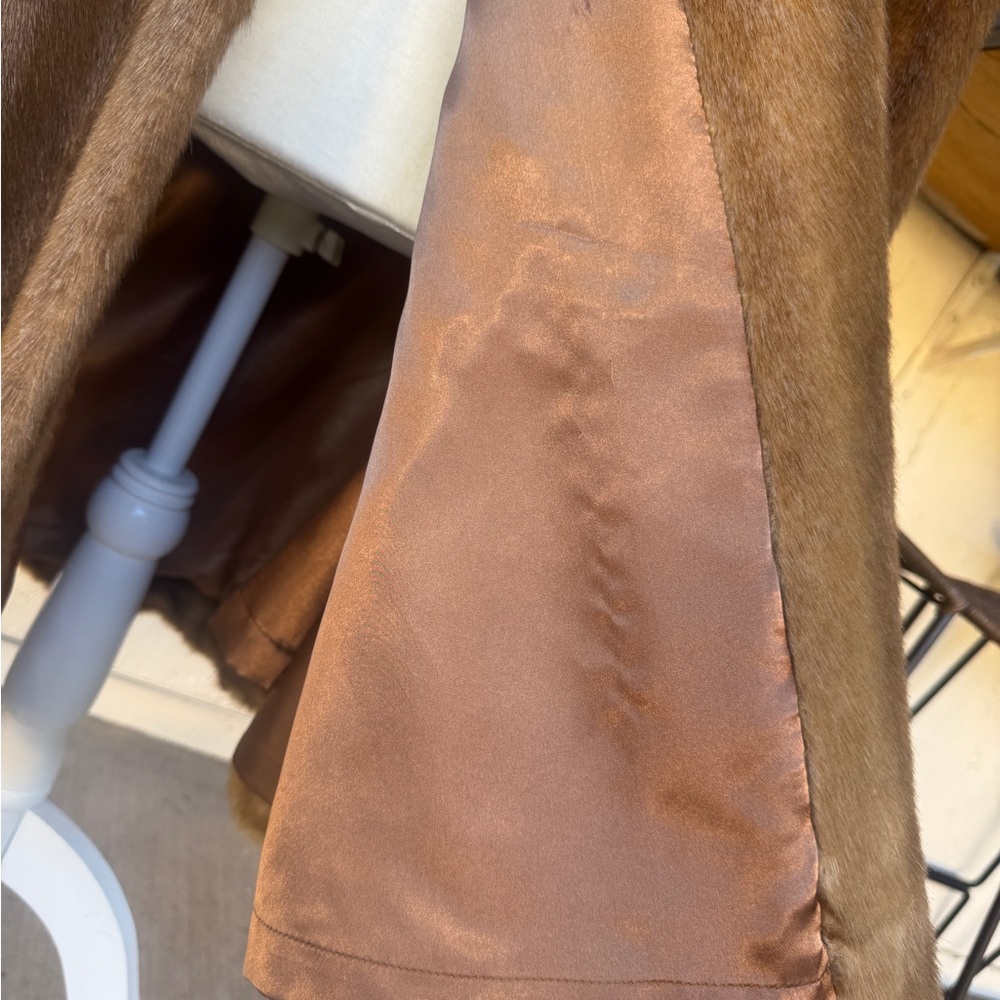 VINTAGE Jones New York Faux Fur Mink Coat Ruffle Trim Size S - Picture 16 of 16
